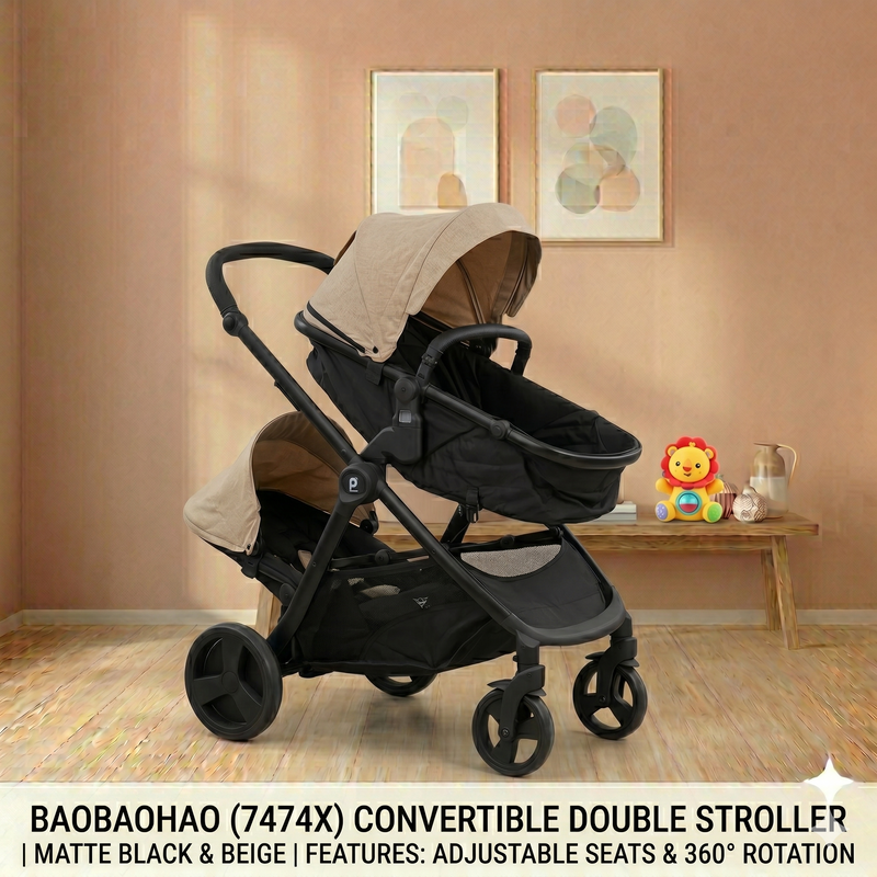 Convertible Double Stroller 360° Wheels & Adjustable Seats