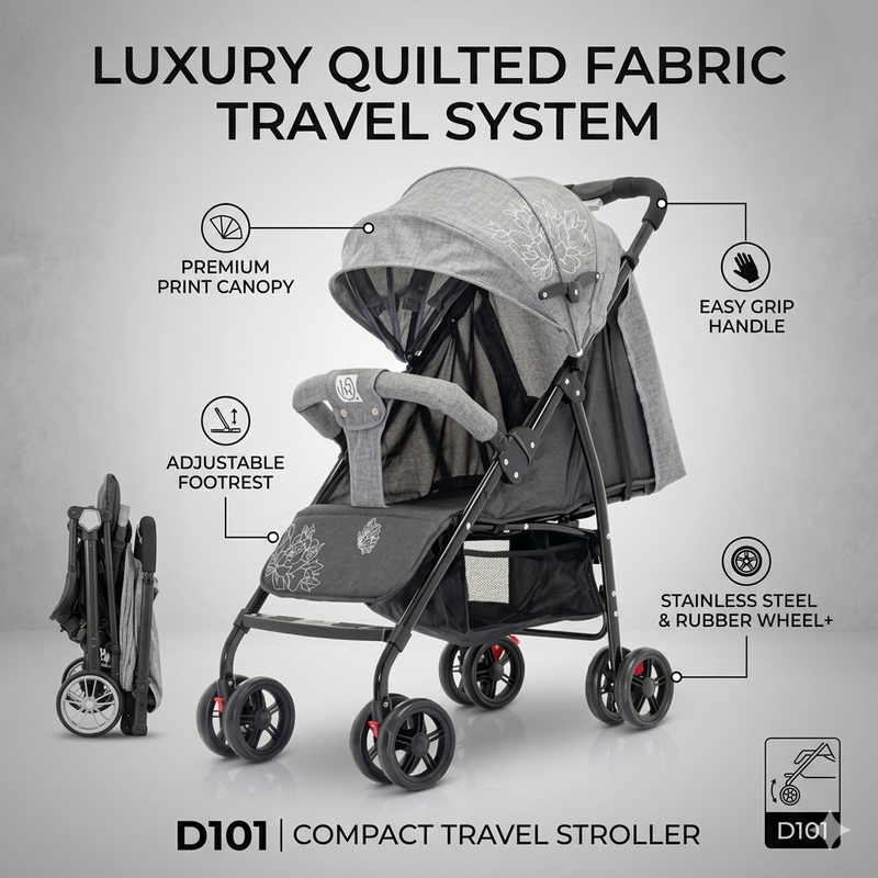Luxury Quilted Fabric Compact Travel Stroller