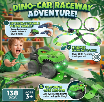 138 Pcs Dinosaur Race With Interchangeable Different Car Shell