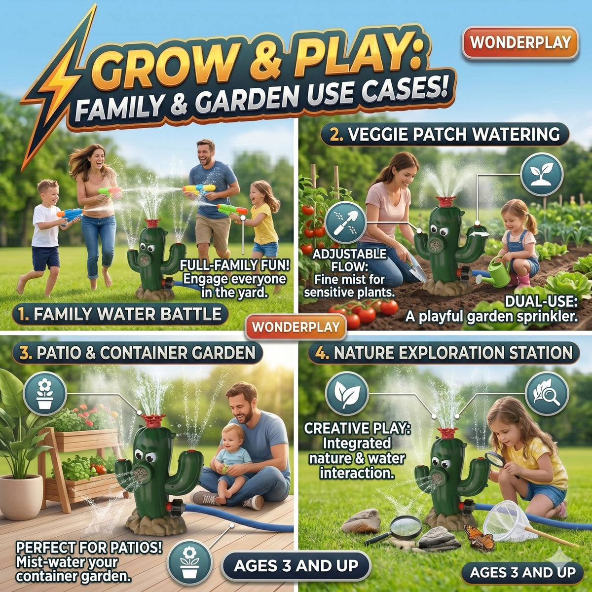 Summer Outdoor Water Sprinkler Baseball Cactus